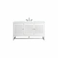 James Martin Vanities Athens 60in Single Vanity, Glossy White w/ 3 CM Arctic Fall Solid Surface Top E645-V60S-GW-3AF